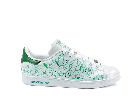 CUSTOM / ADIDAS Stan Smith Sneaker Flower White Green - Sandrini Calzature e Abbigliamento