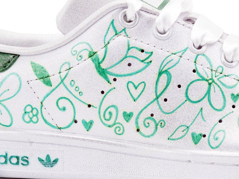 CUSTOM / ADIDAS Stan Smith Sneaker Flower White Green - Sandrini Calzature e Abbigliamento