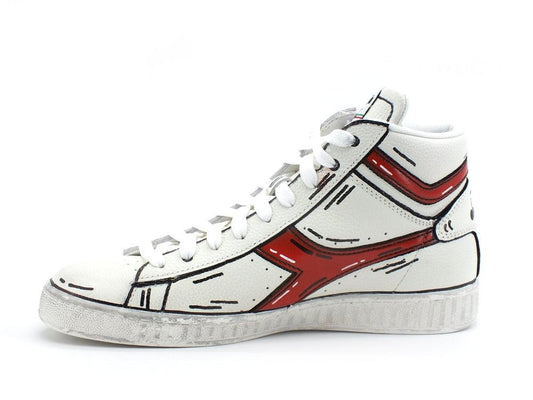 CUSTOM / Diadora Game High Waxed Sneaker Cartoon White Rosso 501.159657C5147 - Sandrini Calzature e Abbigliamento