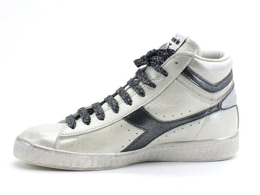 CUSTOM / DIADORA Game High Waxed Sneaker White Blue Silver 501.159657C5262 - Sandrini Calzature e Abbigliamento