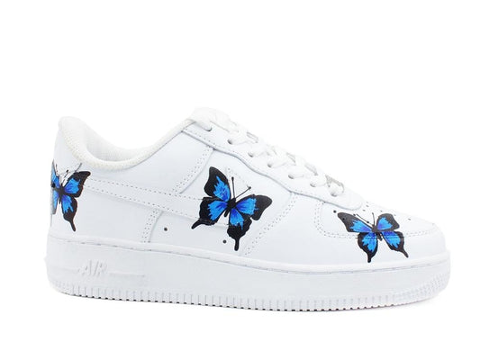 CUSTOM / NIKE Air Force 1 Sneaker AF1 Butterfly Farfalle White Blue 315115-112 - Sandrini Calzature e Abbigliamento