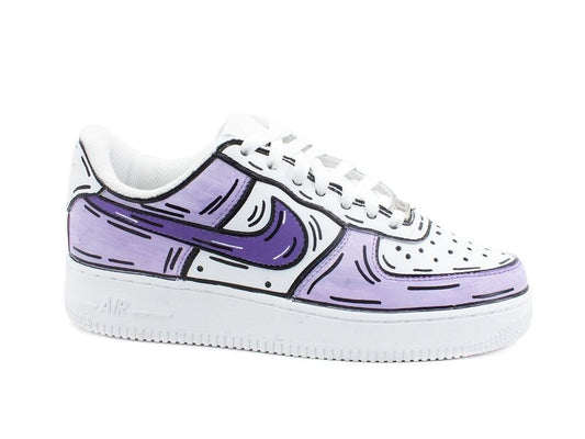 CUSTOM / NIKE Air Force 1 Sneaker AF1 Cartoon Comics White Lilac Purple 315115-112 - Sandrini Calzature e Abbigliamento
