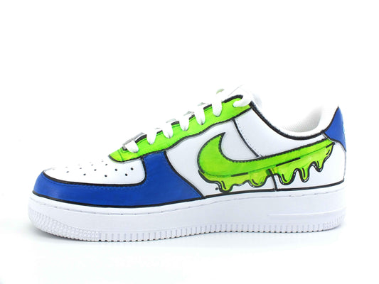 CUSTOM / Nike Air Force 1 Sneaker AF1 Uomo Fluo Green Blue - Sandrini Calzature e Abbigliamento