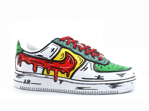 CUSTOM / Nike Air Force 1 Sneaker Donna AF1 Cartoon Comics White Red Green 315115-112 - Sandrini Calzature e Abbigliamento