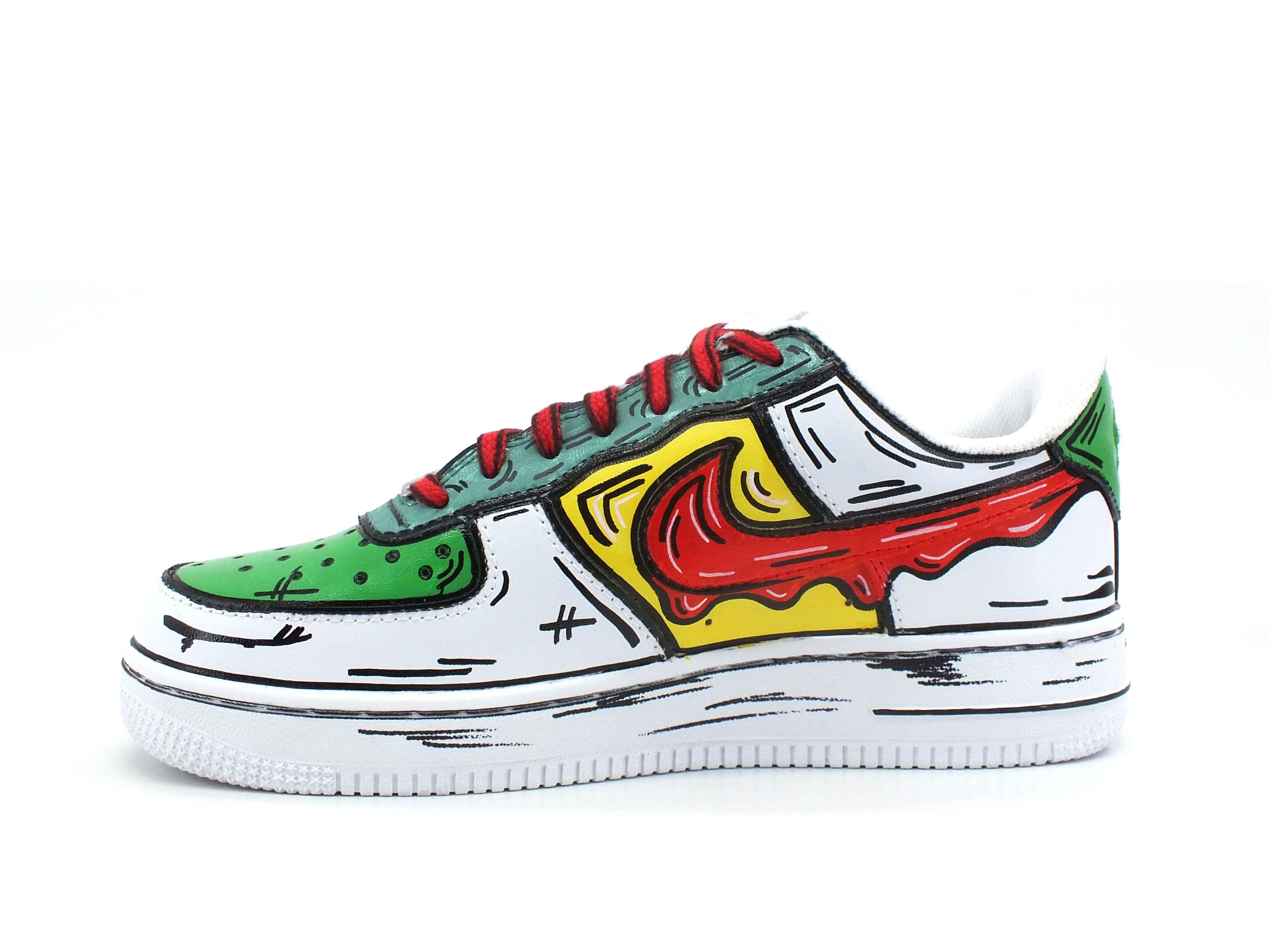 CUSTOM / Nike Air Force 1 Sneaker Donna AF1 Cartoon Comics White Red Green 315115-112 - Sandrini Calzature e Abbigliamento