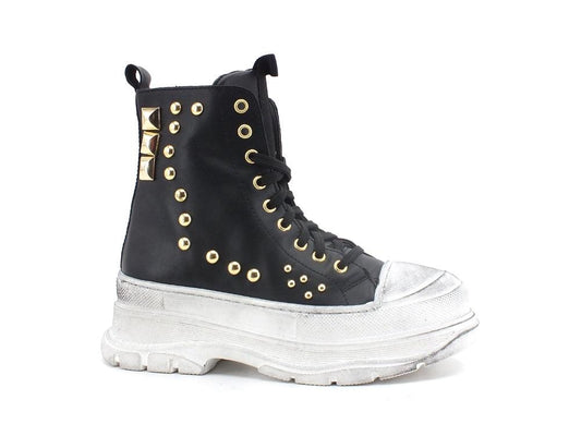 DIVINE FOLLIE Anfibio Combact Borchie Nero DF2100B - Sandrini Calzature e Abbigliamento