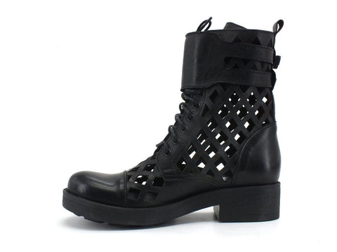 DIVINE FOLLIE Anfibio Lacci Traforato Nero 12021 - Sandrini Calzature e Abbigliamento