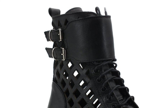 DIVINE FOLLIE Anfibio Lacci Traforato Nero 12021 - Sandrini Calzature e Abbigliamento