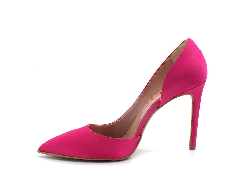 DIVINE FOLLIE Dècolletè Punta Scollo Laterale Tacco Raso Rosa Fuxia 771 - Sandrini Calzature e Abbigliamento