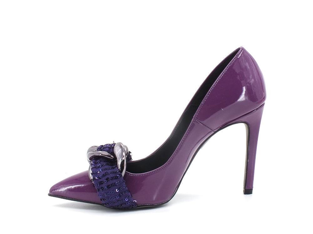 DIVINE FOLLIE Dècolletè Vernice Tacco Catena Viola 1501 - Sandrini Calzature e Abbigliamento