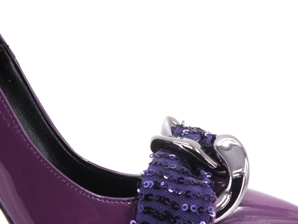 DIVINE FOLLIE Dècolletè Vernice Tacco Catena Viola 1501 - Sandrini Calzature e Abbigliamento