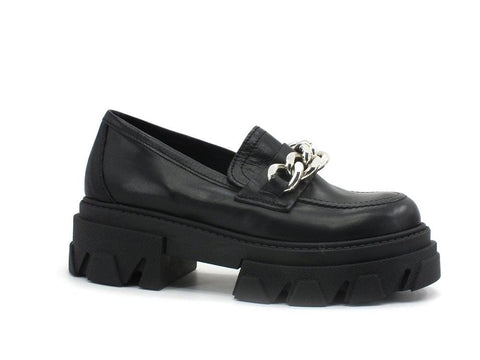 DIVINE FOLLIE Mocassino Carrarmato Pelle Nero DFP07 - Sandrini Calzature e Abbigliamento