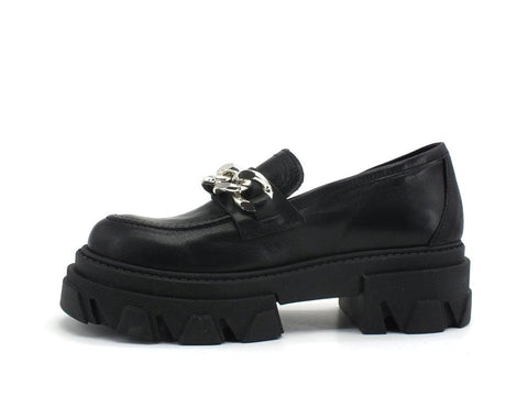 DIVINE FOLLIE Mocassino Carrarmato Pelle Nero DFP07 - Sandrini Calzature e Abbigliamento