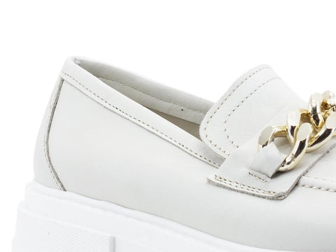 DIVINE FOLLIE Mocassino Carrarmato Pelle Off White Gold DFP07 - Sandrini Calzature e Abbigliamento