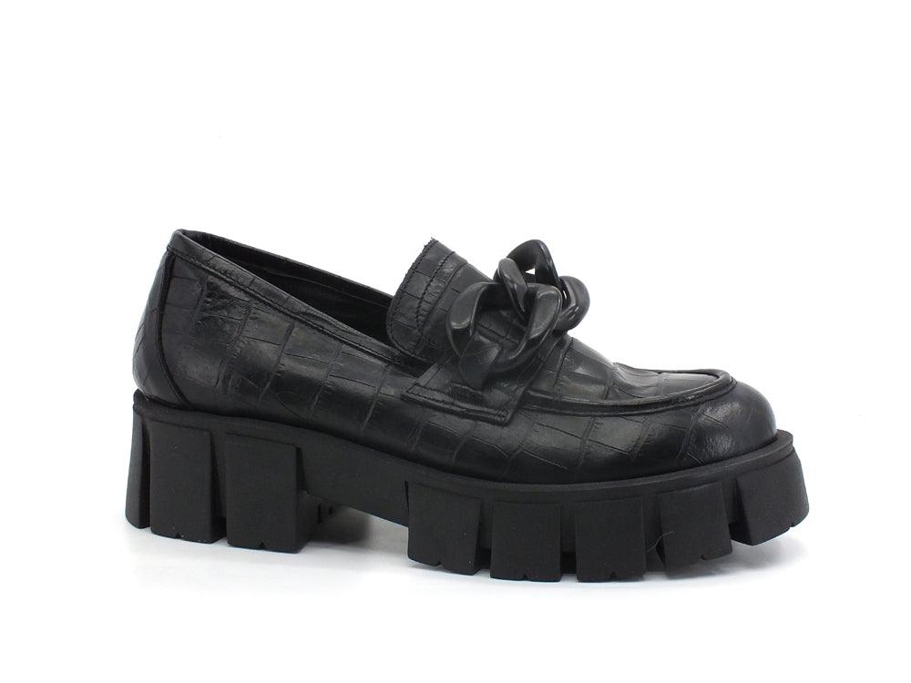 DIVINE FOLLIE Mocassino Catena Pelle Nero DF2150 - Sandrini Calzature e Abbigliamento