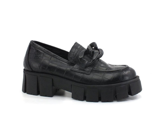 DIVINE FOLLIE Mocassino Catena Pelle Nero DF2150 - Sandrini Calzature e Abbigliamento