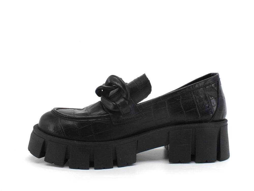 DIVINE FOLLIE Mocassino Catena Pelle Nero DF2150 - Sandrini Calzature e Abbigliamento