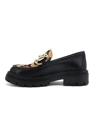 DIVINE FOLLIE Mocassino Combat Donna Nero Maculato DF2234 - Sandrini Calzature e Abbigliamento