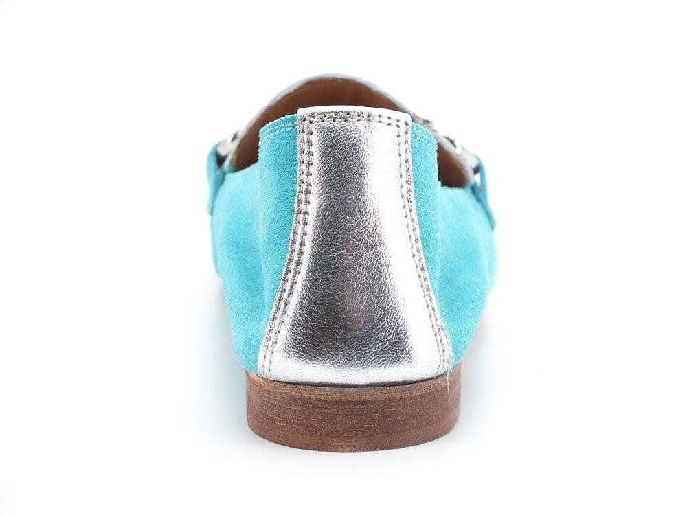 DIVINE FOLLIE Mocassino Lamè Animalier Zebra Azzurro Turchese Argento 175-01 - Sandrini Calzature e Abbigliamento