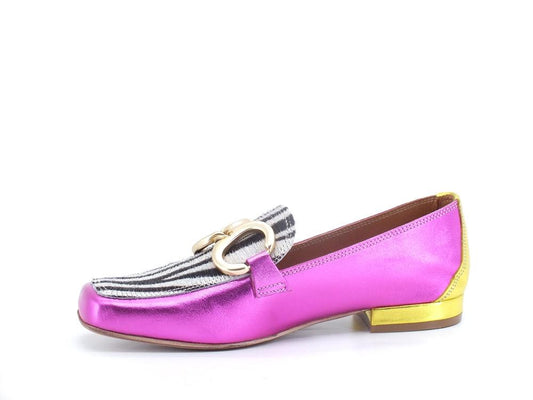 DIVINE FOLLIE Mocassino Suede Animalier Zebra Fuxia Rosa Giallo 832-17 - Sandrini Calzature e Abbigliamento