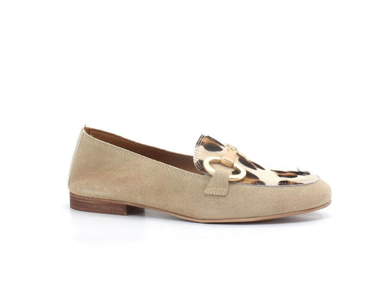 DIVINE FOLLIE Mocassino Suede Lamè Animalier Leopard Beige Oro 175-01 - Sandrini Calzature e Abbigliamento