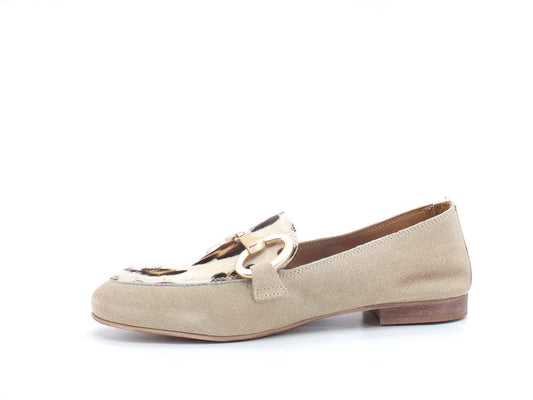 DIVINE FOLLIE Mocassino Suede Lamè Animalier Leopard Beige Oro 175-01 - Sandrini Calzature e Abbigliamento