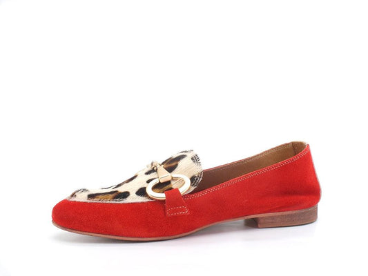 DIVINE FOLLIE Mocassino Suede Lamè Animalier Leopard Rosso Oro 175-01 - Sandrini Calzature e Abbigliamento