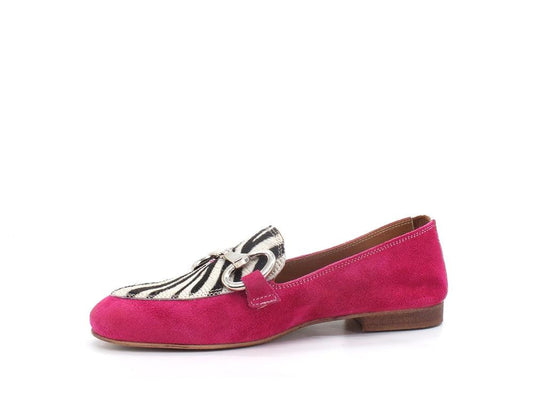 DIVINE FOLLIE Mocassino Suede Lamè Animalier Zebra Rosa Fuxia Argento 175-01 - Sandrini Calzature e Abbigliamento