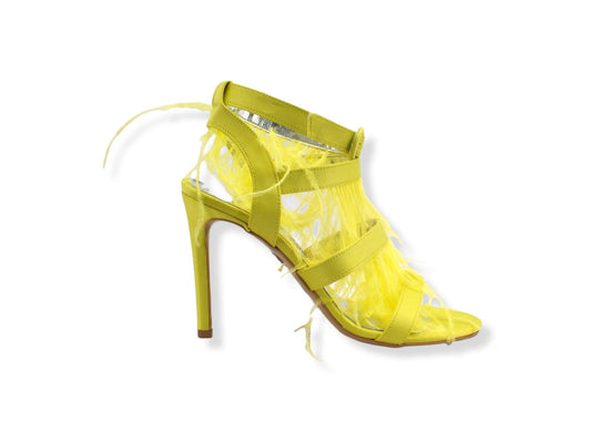 DIVINE FOLLIE Sandalo Tacco Alto Piume Giallo 103 - Sandrini Calzature e Abbigliamento