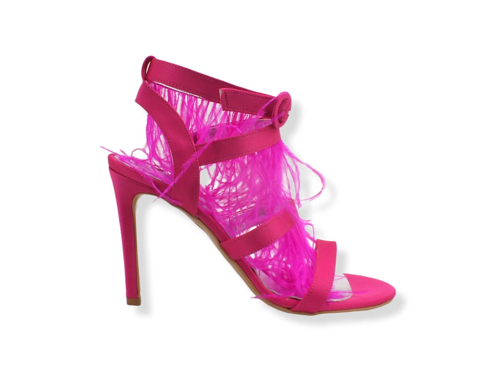 DIVINE FOLLIE Sandalo Tacco Alto Piume Rosa Fuxia 103 - Sandrini Calzature e Abbigliamento