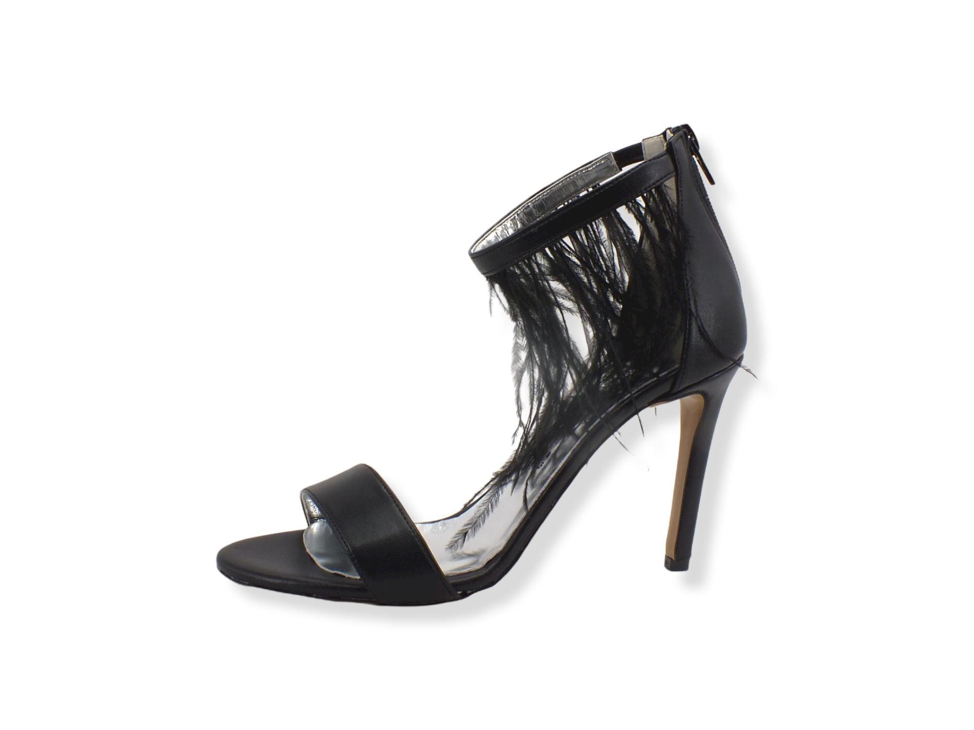 DIVINE FOLLIE Sandalo Tacco Alto Piume Zip Nero 104 - Sandrini Calzature e Abbigliamento