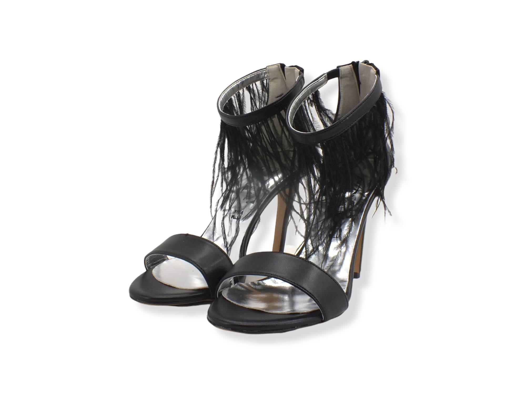 DIVINE FOLLIE Sandalo Tacco Alto Piume Zip Nero 104 - Sandrini Calzature e Abbigliamento