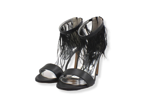 DIVINE FOLLIE Sandalo Tacco Alto Piume Zip Nero 104 - Sandrini Calzature e Abbigliamento