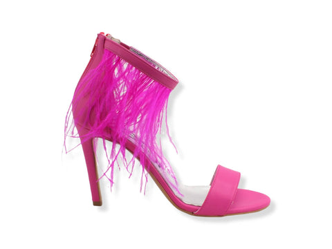 DIVINE FOLLIE Sandalo Tacco Alto Piume Zip Rosa Fuxia 102 - Sandrini Calzature e Abbigliamento