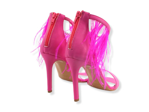 DIVINE FOLLIE Sandalo Tacco Alto Piume Zip Rosa Fuxia 102 - Sandrini Calzature e Abbigliamento