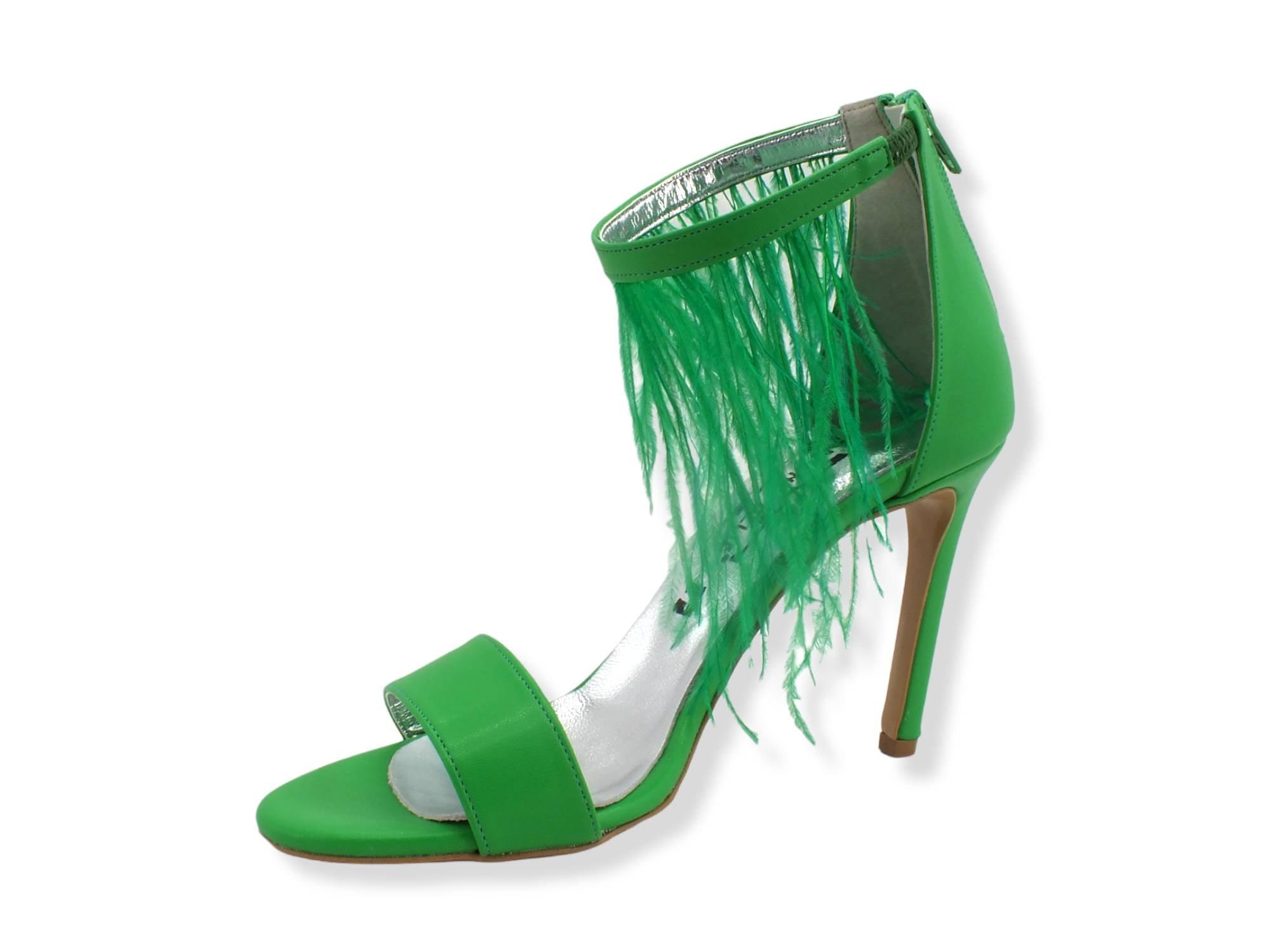 DIVINE FOLLIE Sandalo Tacco Alto Piume Zip Verde 102 - Sandrini Calzature e Abbigliamento