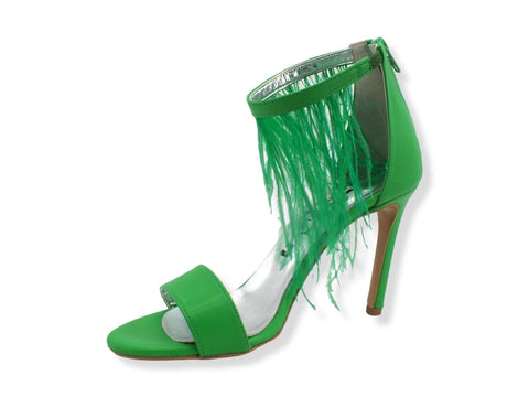 DIVINE FOLLIE Sandalo Tacco Alto Piume Zip Verde 102 - Sandrini Calzature e Abbigliamento