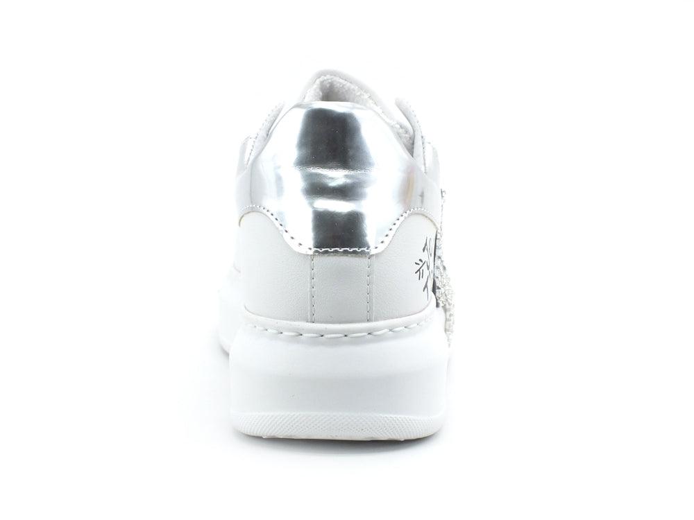 DIVINE FOLLIE Sneaker Pelle Platform Stella Glitter Bianco Argneto 70-813 - Sandrini Calzature e Abbigliamento