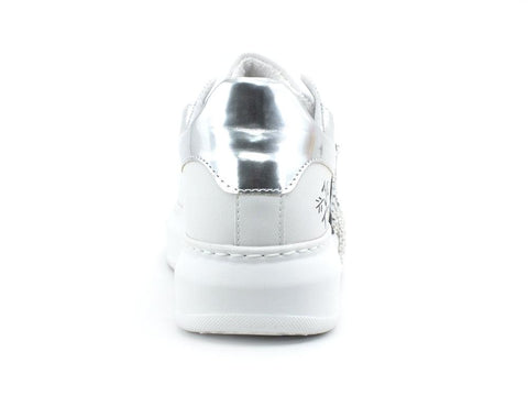 DIVINE FOLLIE Sneaker Pelle Platform Stella Glitter Bianco Argneto 70-813 - Sandrini Calzature e Abbigliamento