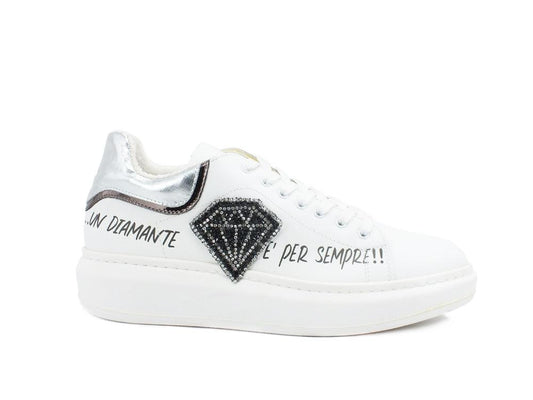DIVINE FOLLIE Sneaker Platform Diamante Strass Bianco GIO6084E - Sandrini Calzature e Abbigliamento