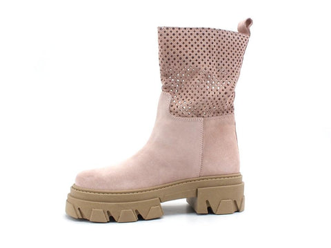 DIVINE FOLLIE Stivale Carrarmato Traforato Pelle Rosa 301 - Sandrini Calzature e Abbigliamento