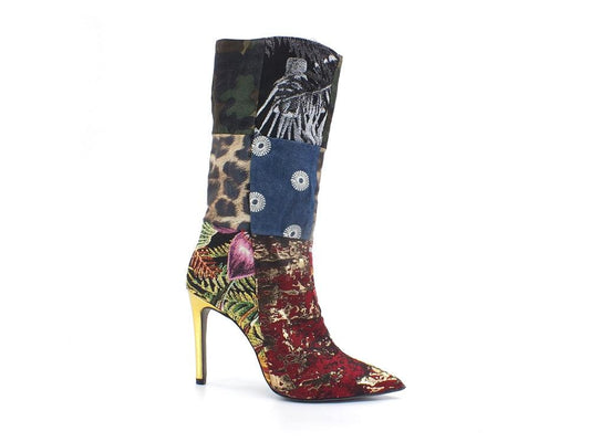 DIVINE FOLLIE Stivale Tacco Patchwork Multicolor 2028 - Sandrini Calzature e Abbigliamento
