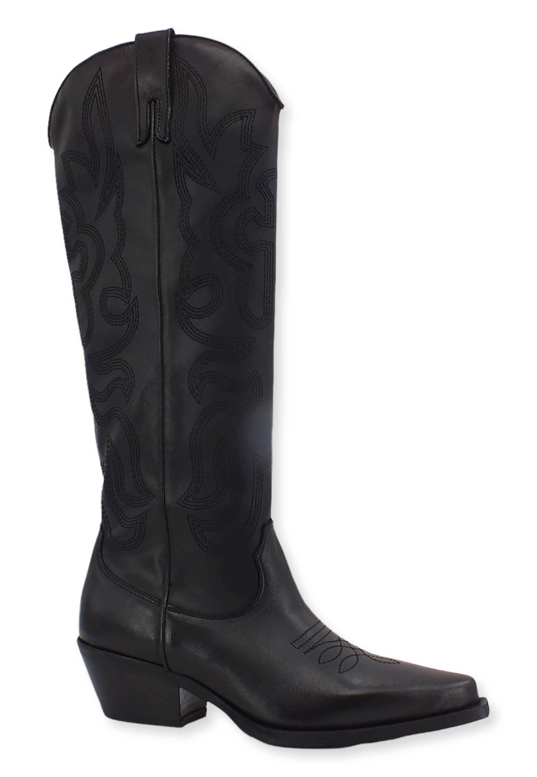 DIVINE FOLLIE Stivale Texano Alto Ricamo Nero DX483 - Sandrini Calzature e Abbigliamento