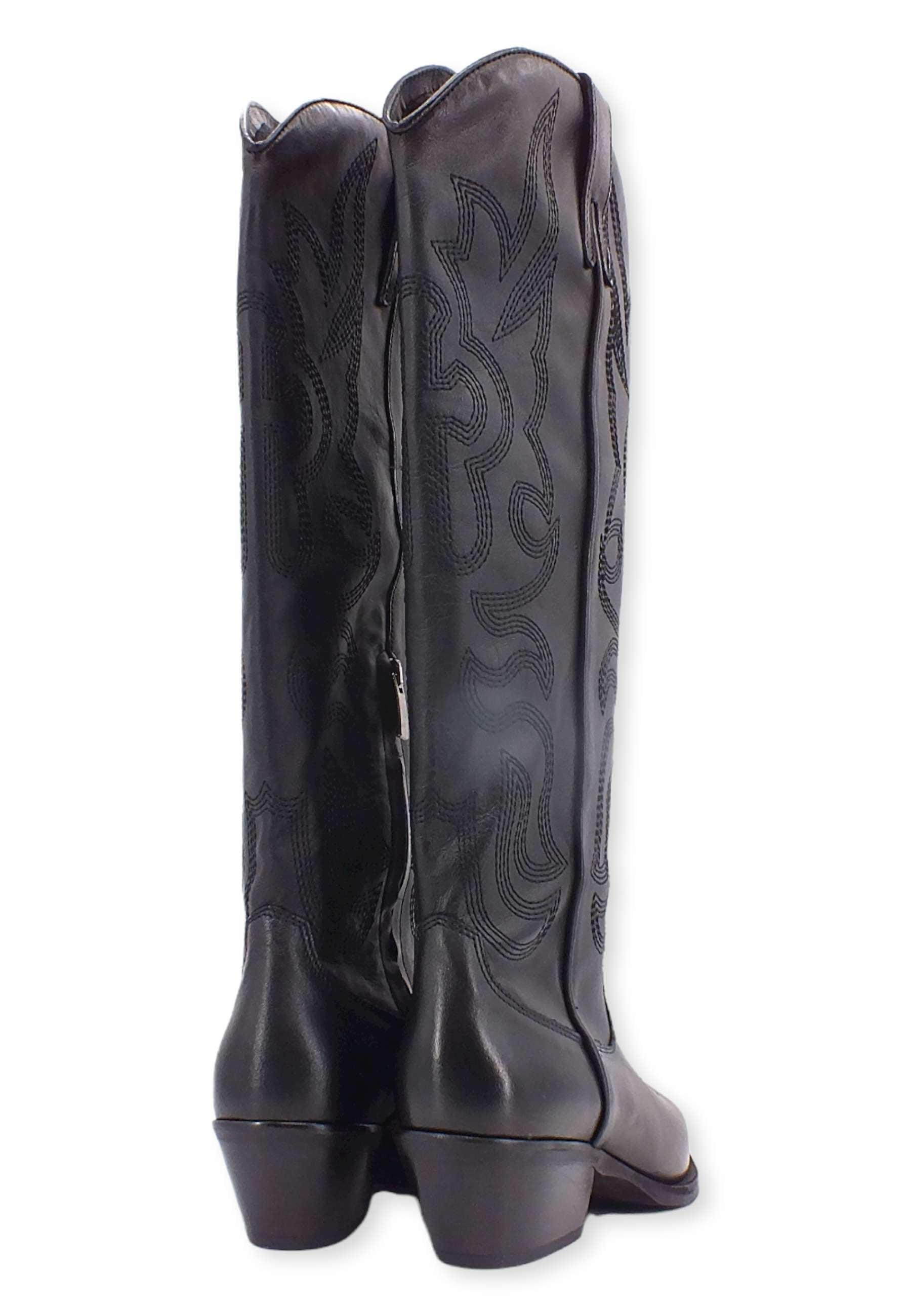 DIVINE FOLLIE Stivale Texano Alto Ricamo Nero DX483 - Sandrini Calzature e Abbigliamento