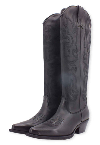 DIVINE FOLLIE Stivale Texano Alto Ricamo Nero DX483 - Sandrini Calzature e Abbigliamento