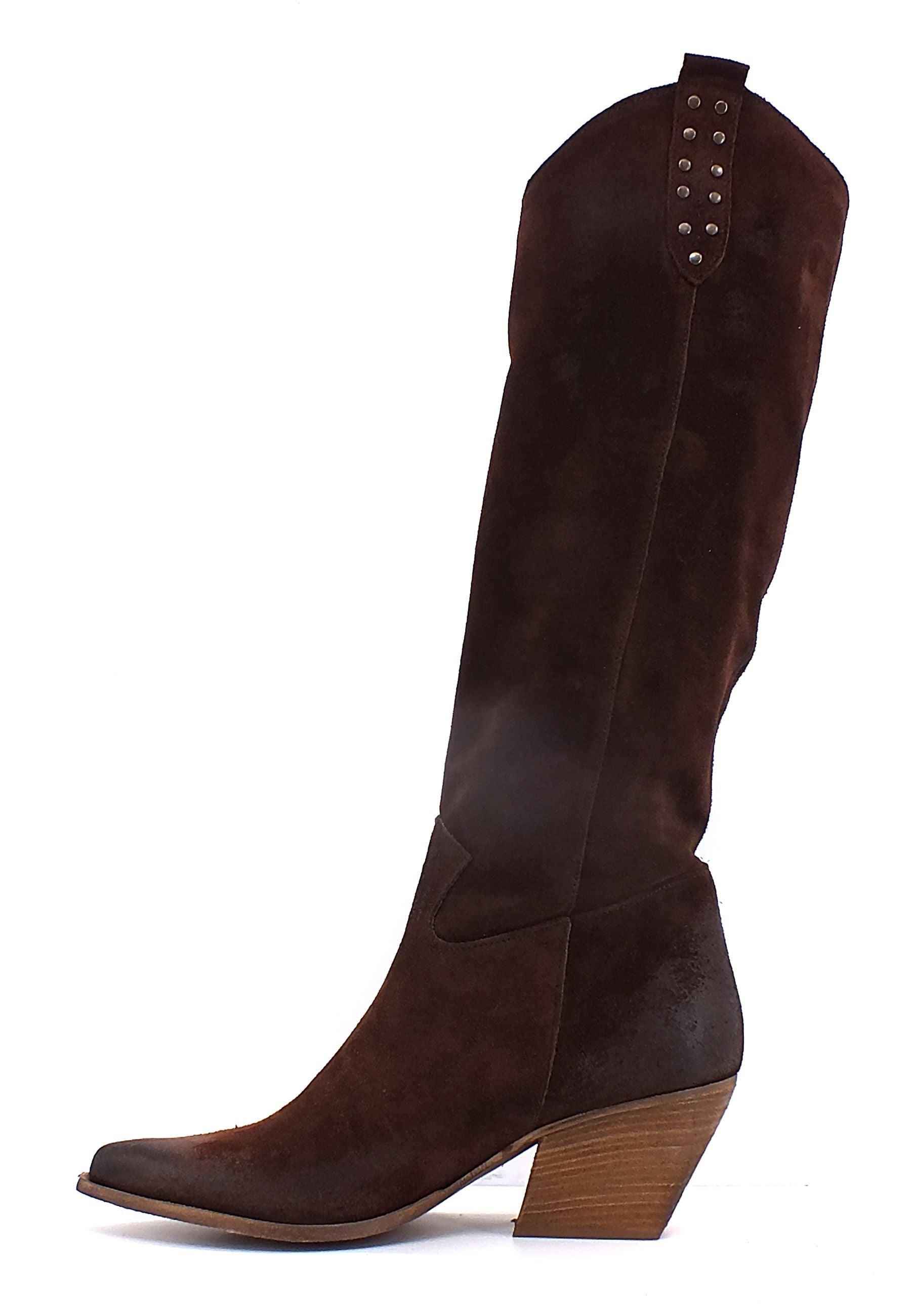 DIVINE FOLLIE Stivale Texano Borchiette Donna Marrone DF2203 - Sandrini Calzature e Abbigliamento