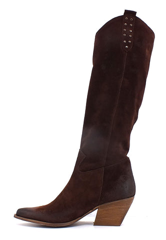 DIVINE FOLLIE Stivale Texano Borchiette Donna Marrone DF2203 - Sandrini Calzature e Abbigliamento