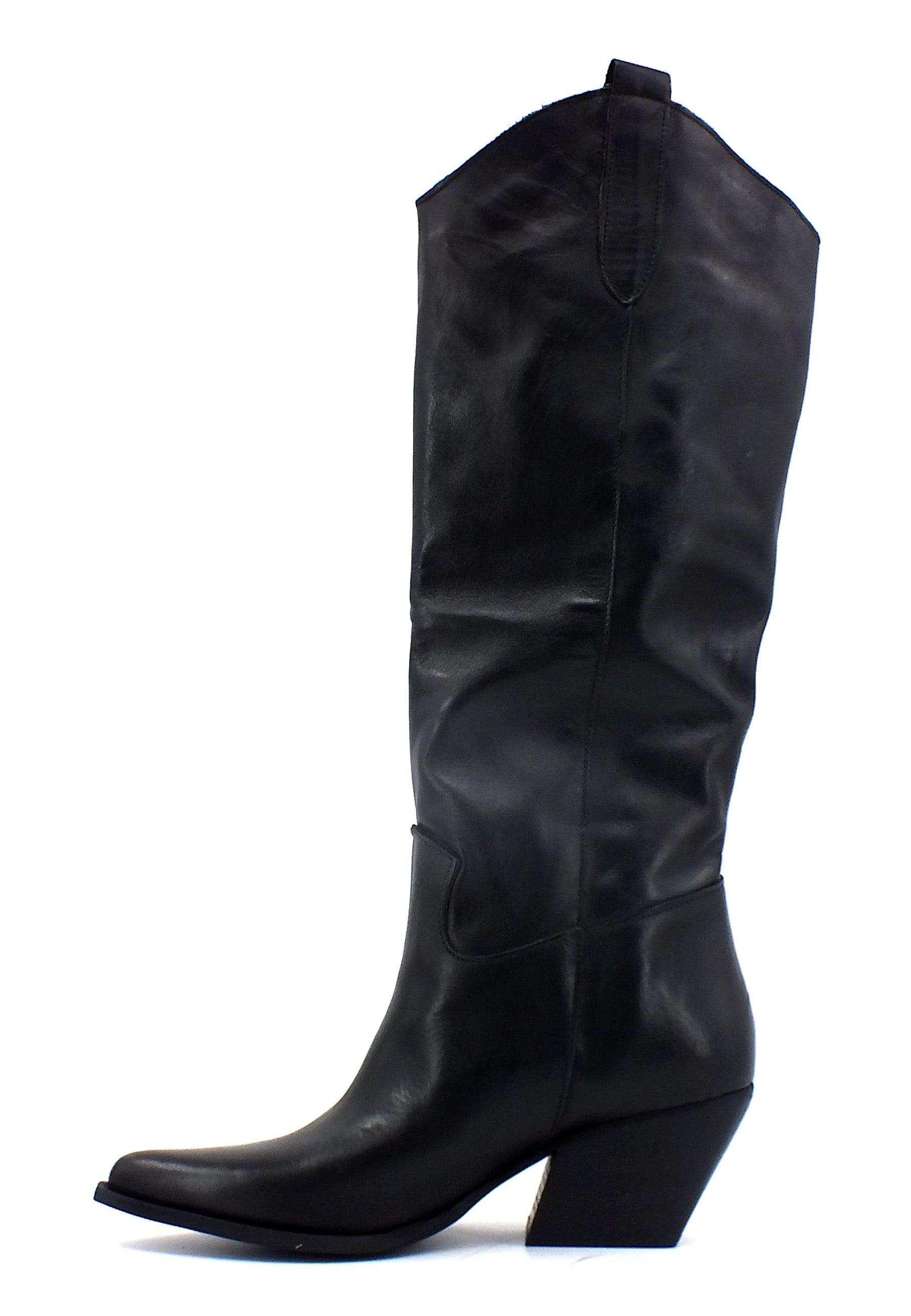 DIVINE FOLLIE Stivale Texano Pelle Donna Nero DFI203 - Sandrini Calzature e Abbigliamento