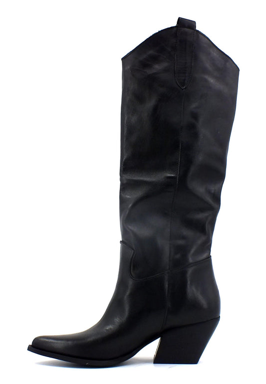 DIVINE FOLLIE Stivale Texano Pelle Donna Nero DFI203 - Sandrini Calzature e Abbigliamento