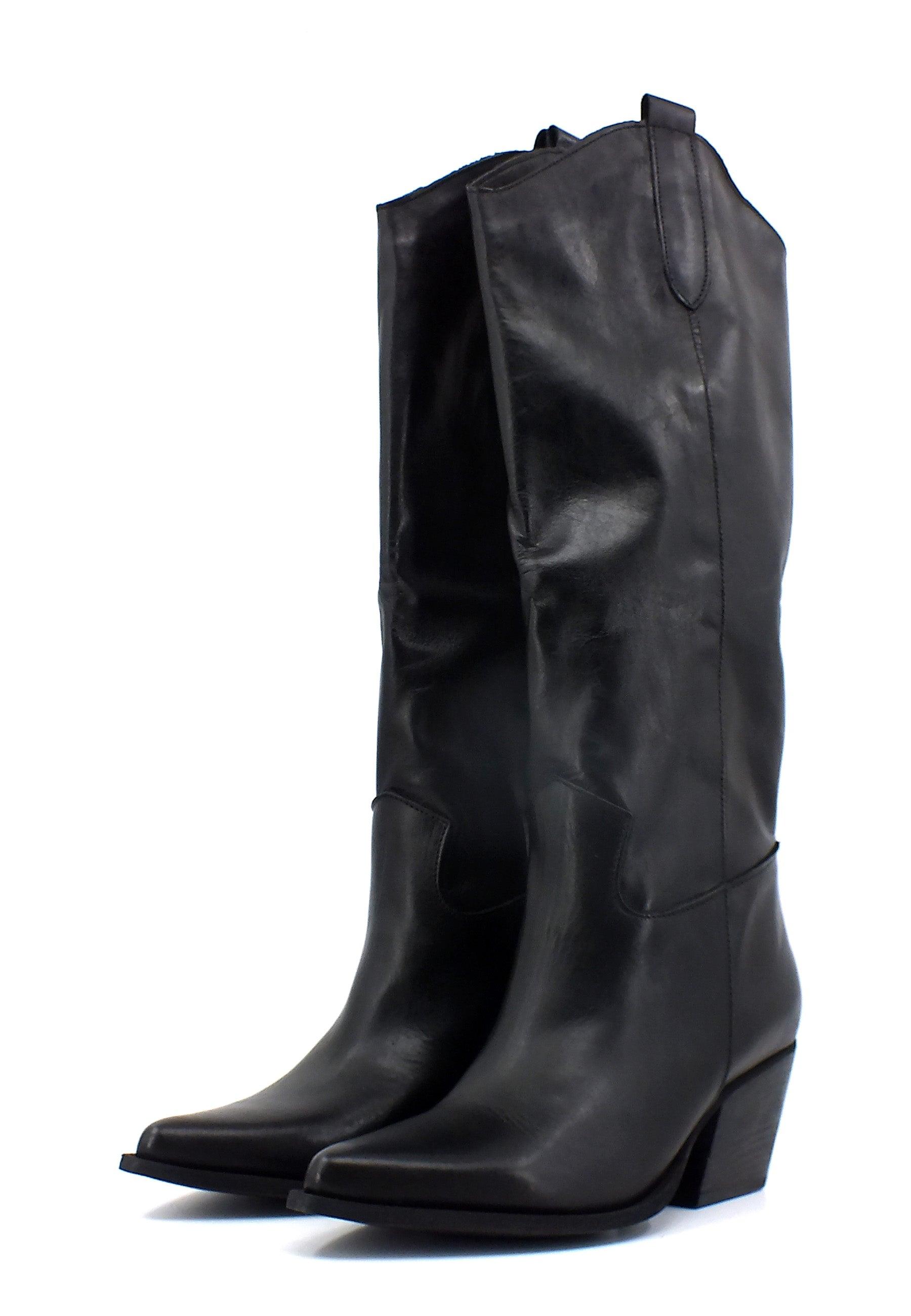 DIVINE FOLLIE Stivale Texano Pelle Donna Nero DFI203 - Sandrini Calzature e Abbigliamento